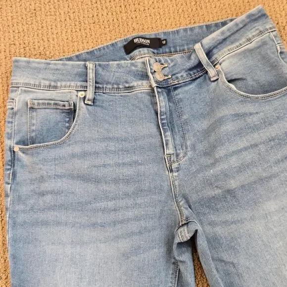 Hudson Jeans Womens 12 Blue Lighter Wash Straight Leg Stretch Denim Flap Pockets - Picture 7 of 14